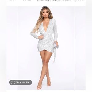 Fashion Nova Center Stage Mini Sequin dress White/Silver XS